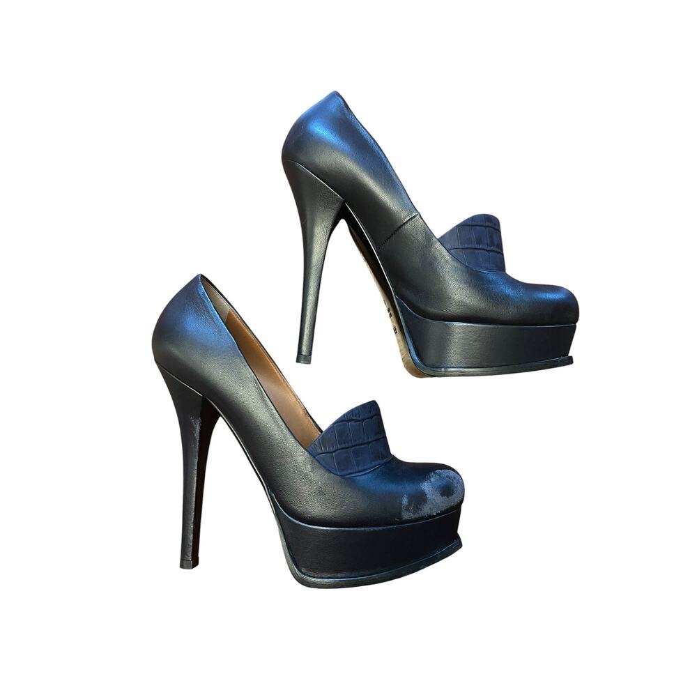 Fendi Black Leather Crocodile Embossed Platform Loafer Pumps Heels Size 39 Italy - Picture 10 of 13